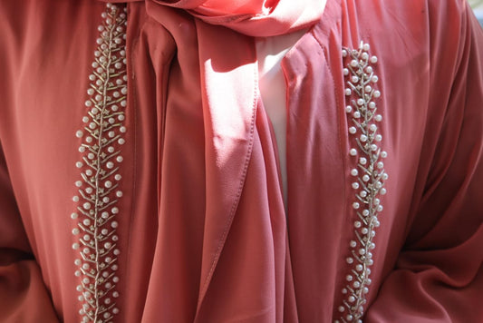 Embellished Rosewood Abaya with hand embriodery