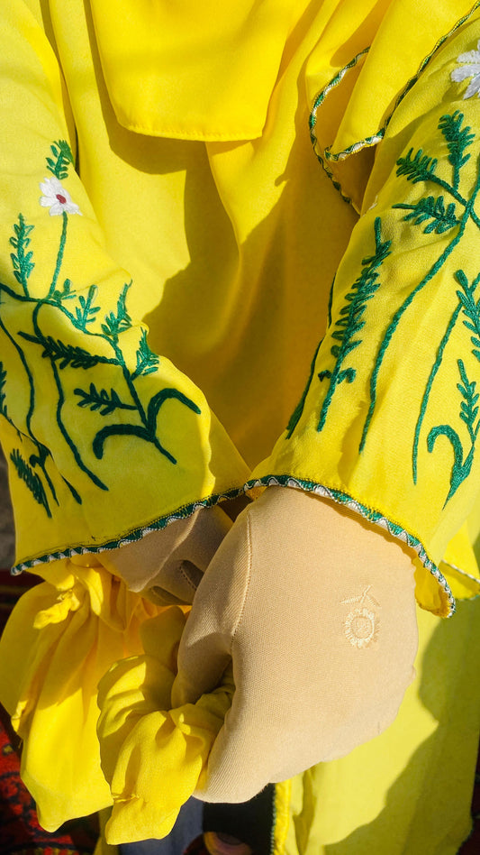 Modest Charm Yellow Abaya hand embriodery 