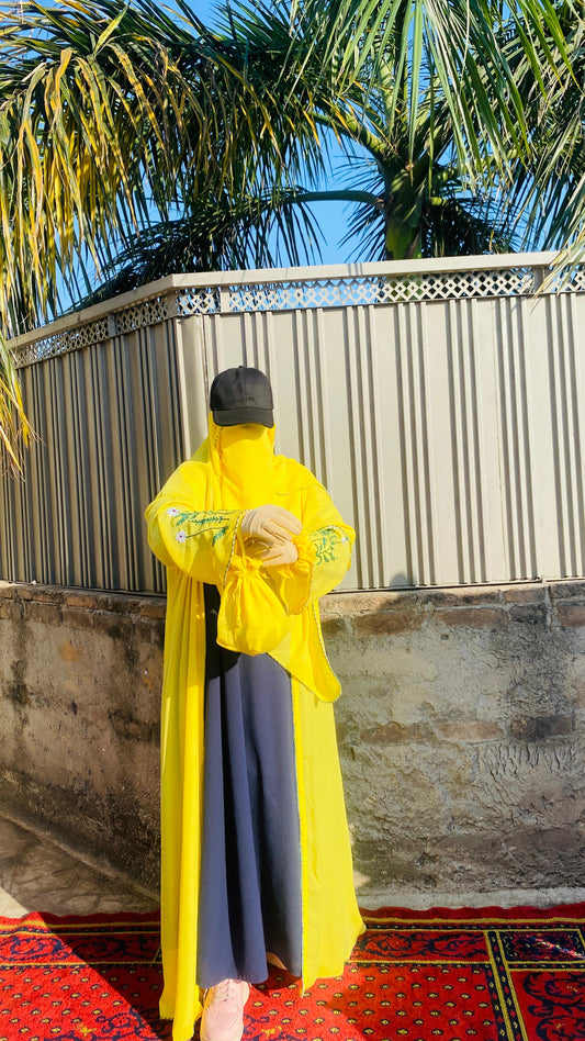 Modest Charm Yellow Abaya hand embriodery 