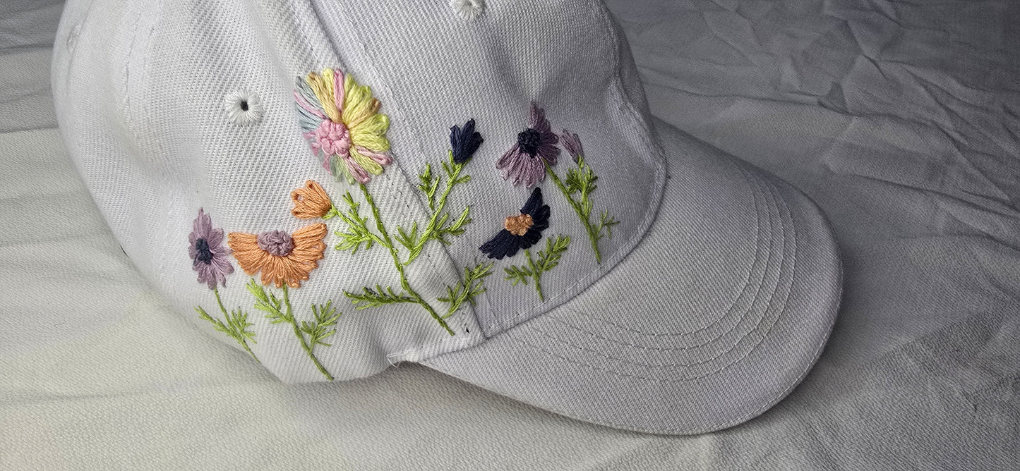 hand embriodery floral cap